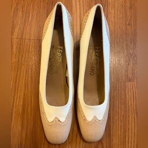 Salvatore Ferragamo Cream and Tan Vintage Flats